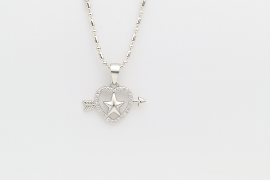 Heart & Star Arrow Pendant Necklace | Sparkling Cupid Design | Romantic Jewelry for Women