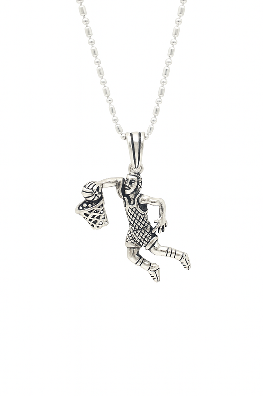 Basketball Player Pendant | Sports-Inspired Jewelry | Unisex Oxidized Finish