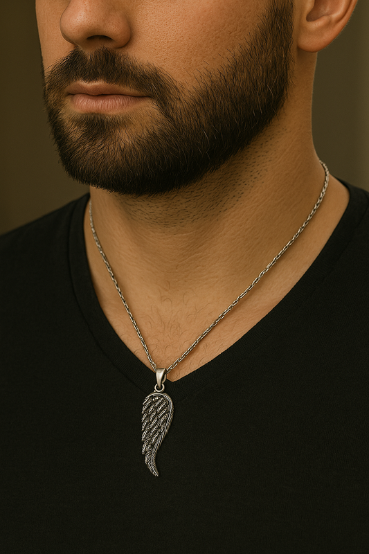 Angel Wing Pendant | Oxidized Feather Design | Symbol of Hope & Protection