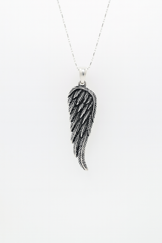 Angel Wing Pendant | Oxidized Feather Design | Symbol of Hope & Protection