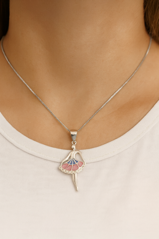 Ballerina Pendant Necklace | Pink & Blue Enamel Dance Design | Graceful Jewelry for Women & Girls