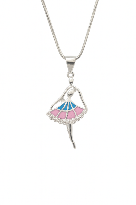 Ballerina Pendant Necklace | Pink & Blue Enamel Dance Design | Graceful Jewelry for Women & Girls