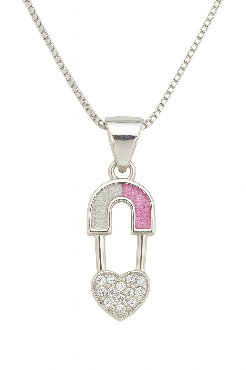 Magnet & Heart Pendant Necklace | Pink & Silver Enamel Design | Symbol of Love & Connection