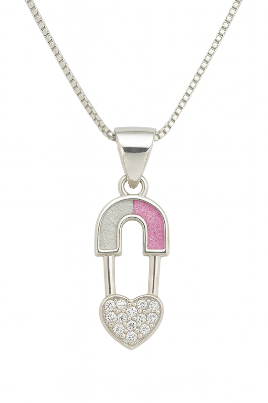 Magnet & Heart Pendant Necklace | Pink & Silver Enamel Design | Symbol of Love & Connection