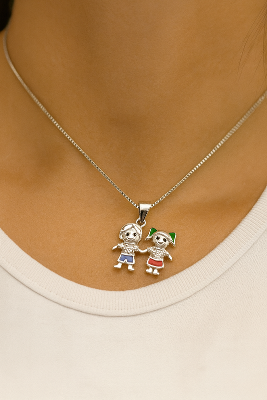Boy & Girl Pendant Necklace | Color Enamel Design | Symbol of Love, Family & Togetherness