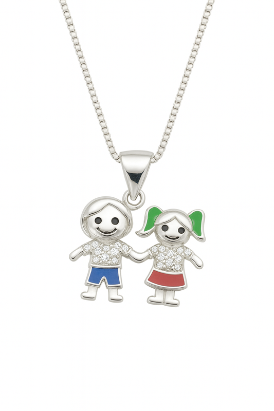 Boy & Girl Pendant Necklace | Color Enamel Design | Symbol of Love, Family & Togetherness