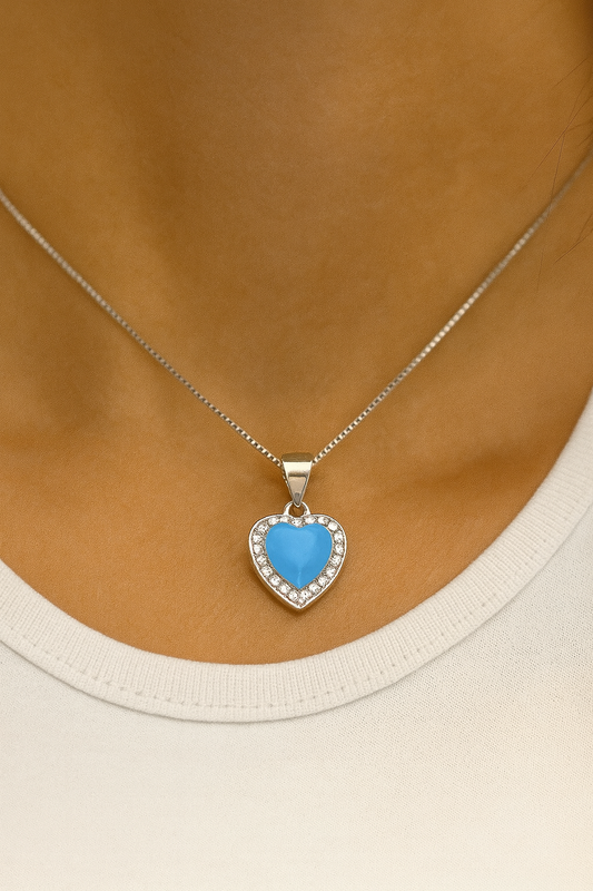 Blue Heart Pendant Necklace | Sparkling Halo Design | Elegant Jewelry for Women & Girls