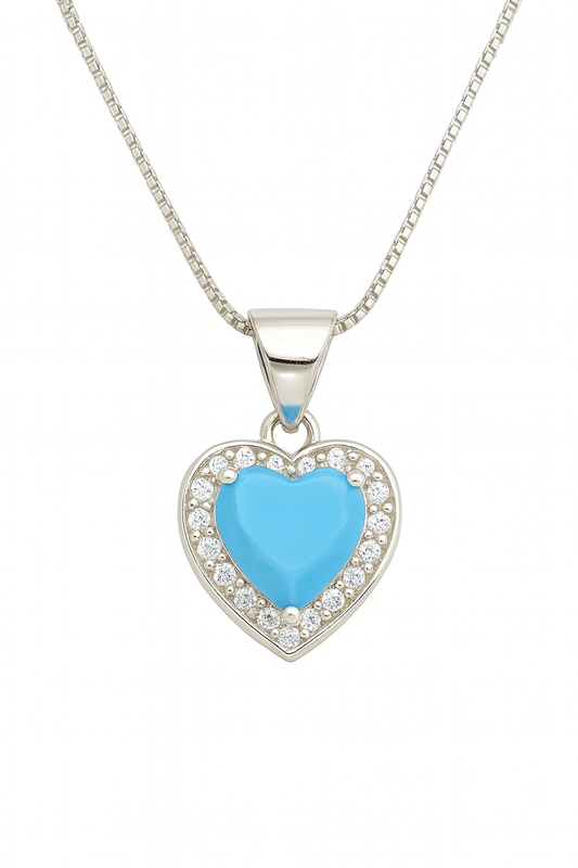 Blue Heart Pendant Necklace | Sparkling Halo Design | Elegant Jewelry for Women & Girls