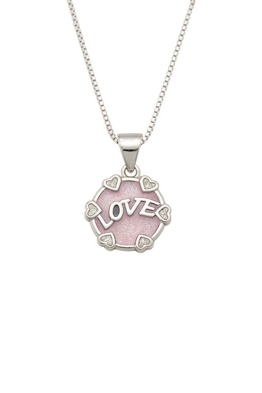Pink LOVE Pendant Necklace | Heart Border Design | Symbol of Affection & Joy