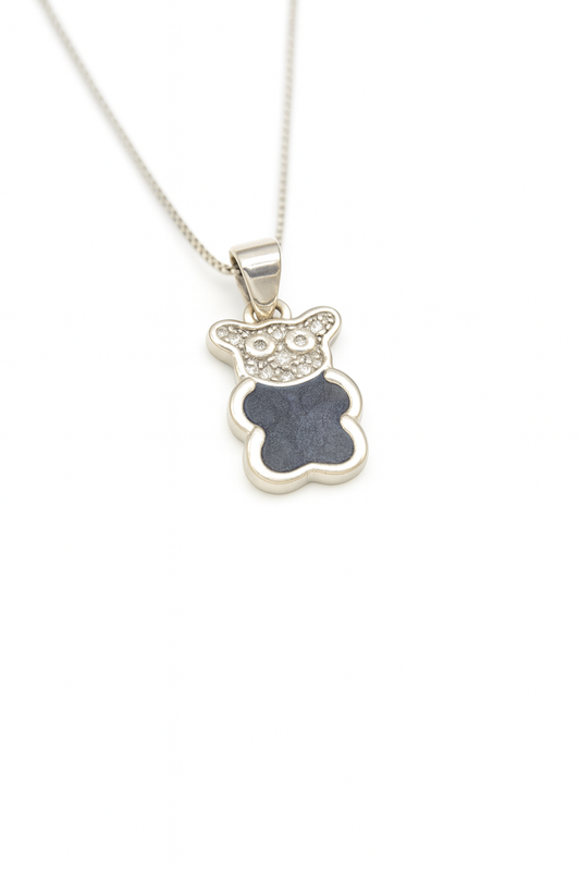 Teddy Bear Pendant| Black Enamel & Sparkling Accents | Adorable Jewelry for kids & teenagers