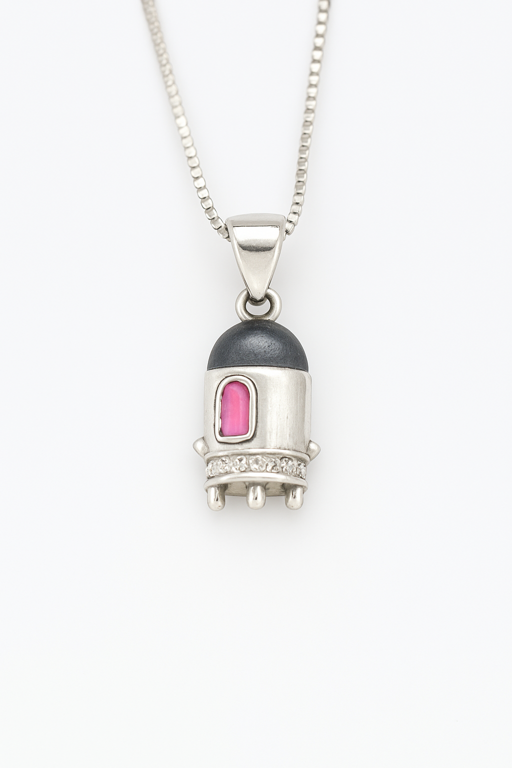Rocket Charm Pendant Necklace | Pink Window & Sparkling Base | Whimsical Jewellery for Kids & Teenagers
