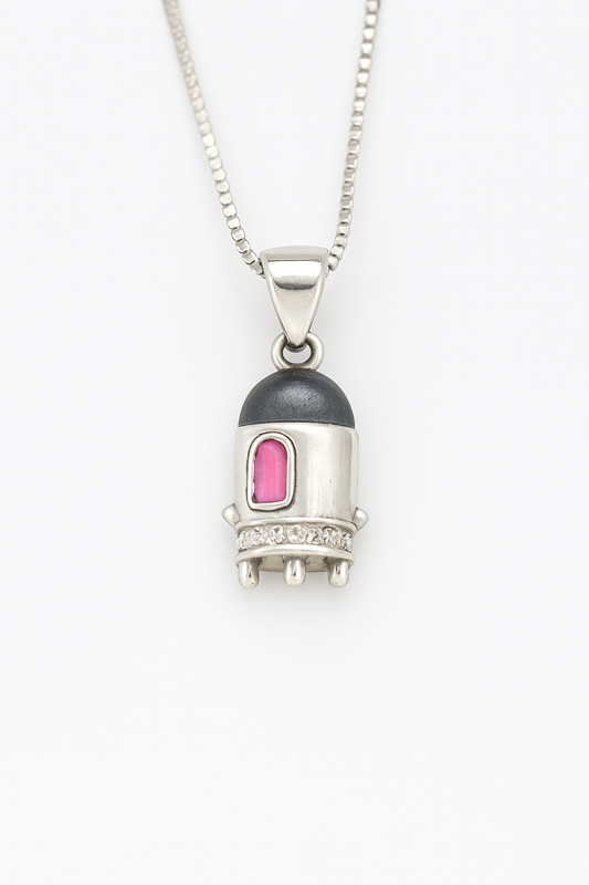 Rocket Charm Pendant Necklace | Pink Window & Sparkling Base | Whimsical Jewellery for Kids & Teenagers