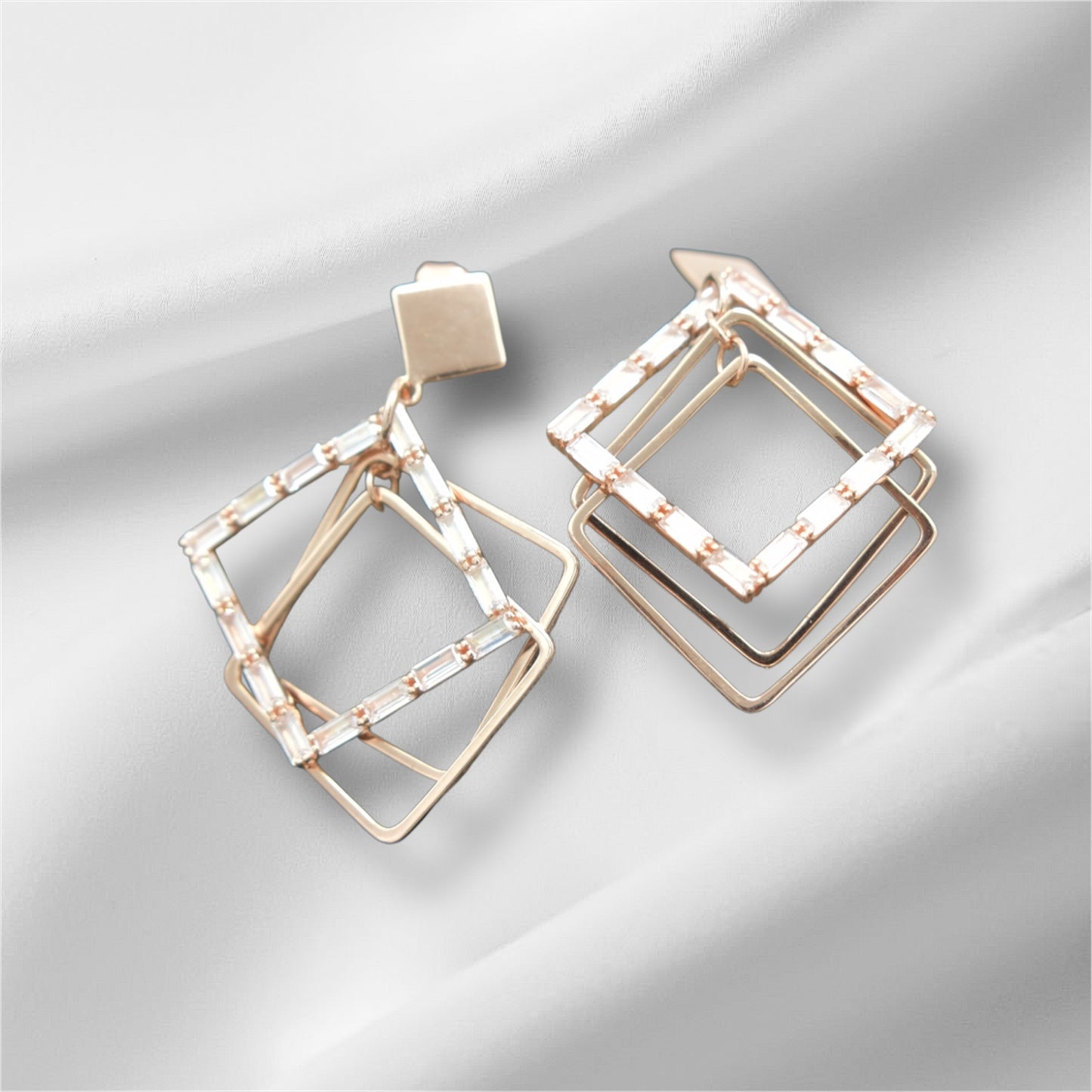 Geometric Double-Square Drop Earrings