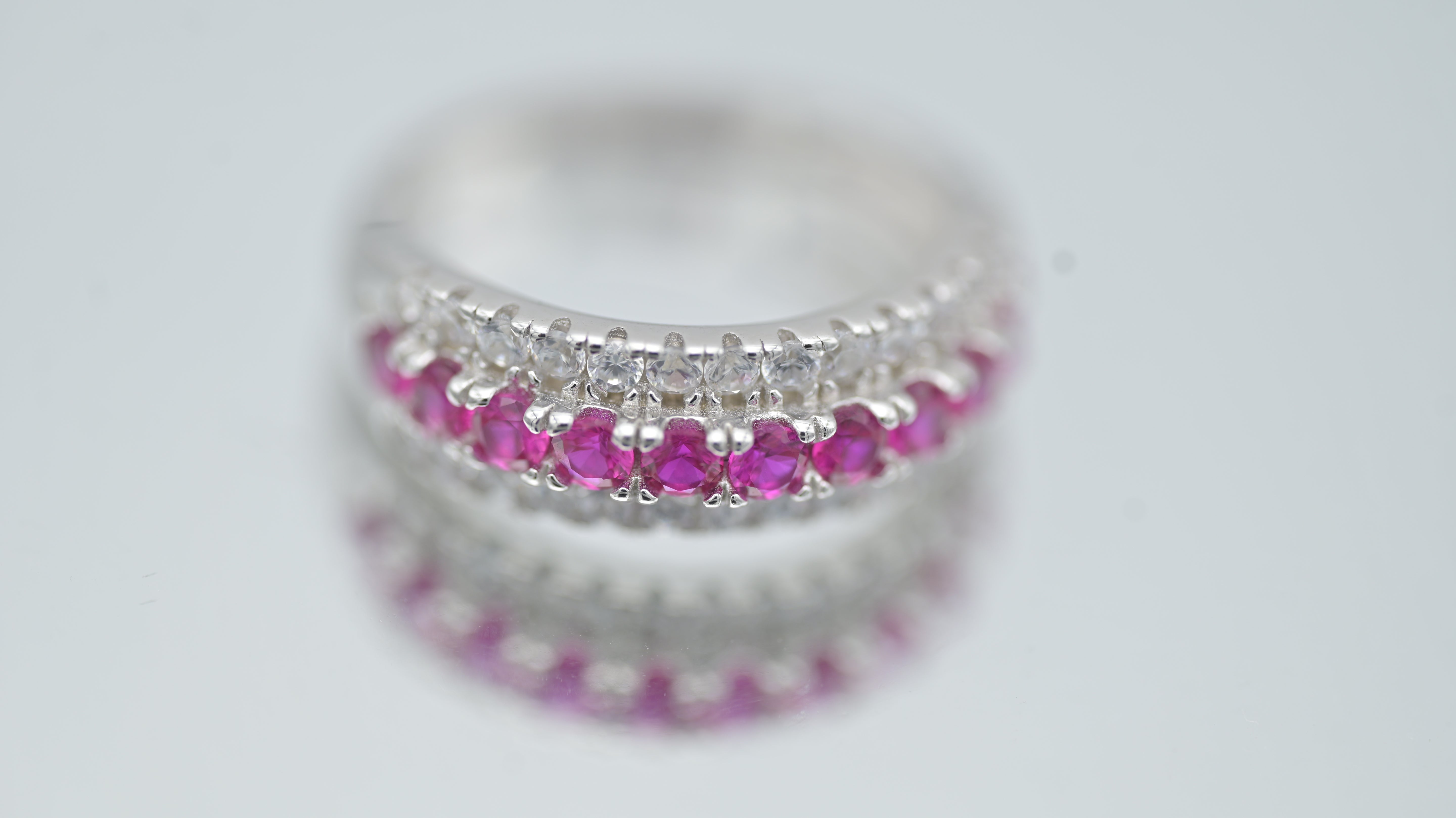 Womens Baguette & White Zircon Triple Row Band Ring Statement Cocktail Ring