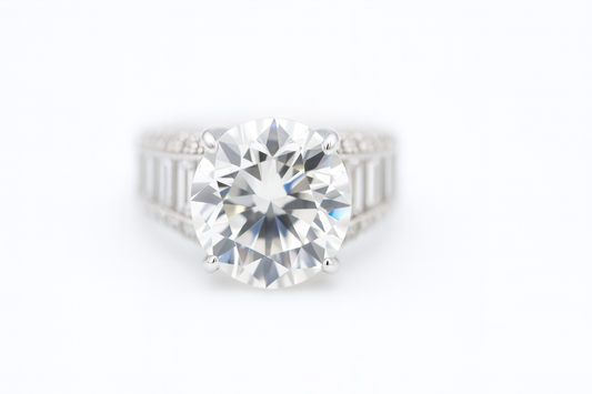 Grand Solitaire Cocktail Ring | Round & Baguette Swiss Zirconia