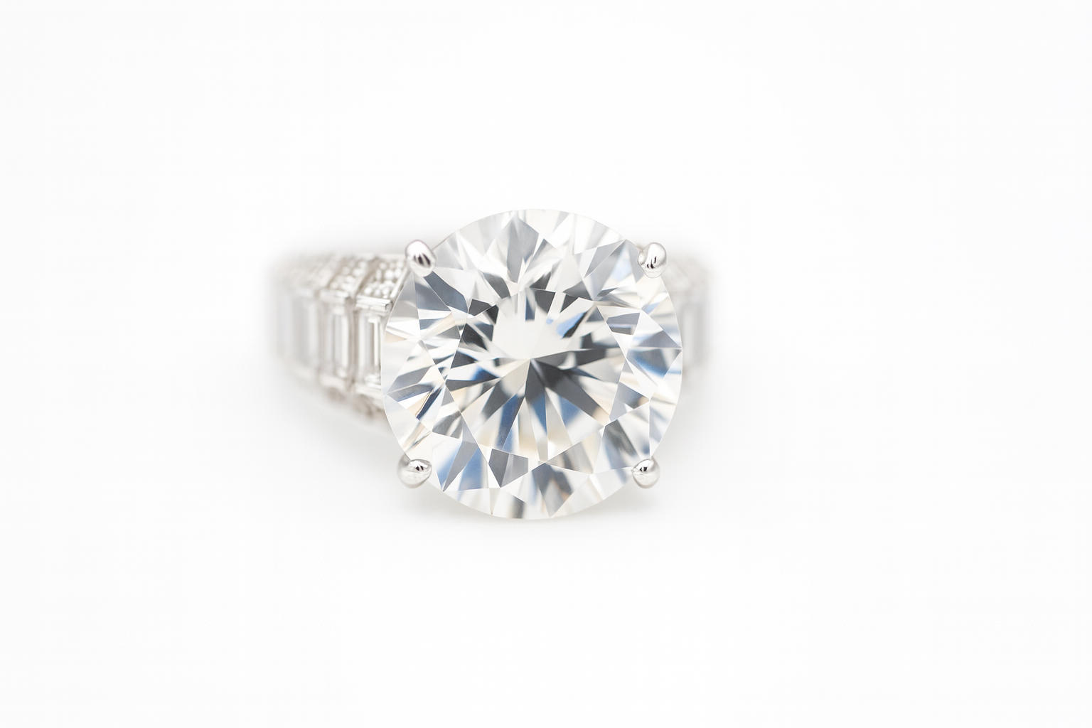 Grand Solitaire Cocktail Ring | Round & Baguette Swiss Zirconia