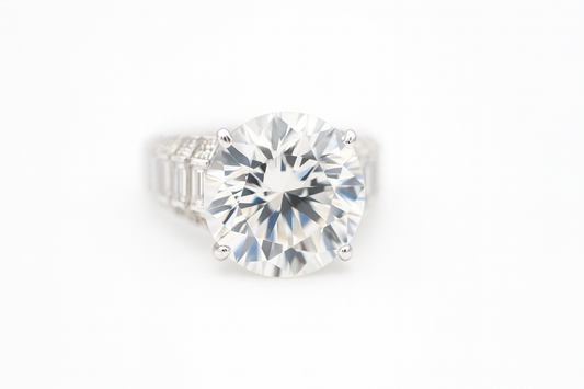 Grand Solitaire Cocktail Ring | Round & Baguette Swiss Zirconia