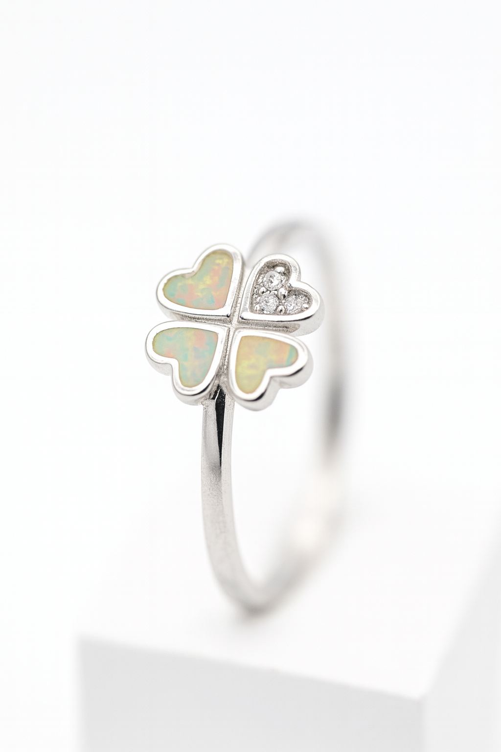 Four-Leaf Clover Ring | Opal Hearts & Swiss Zirconia