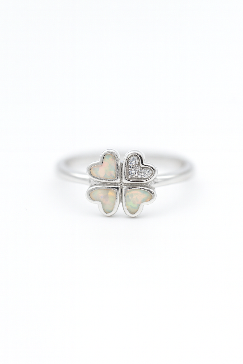 Four-Leaf Clover Ring | Opal Hearts & Swiss Zirconia