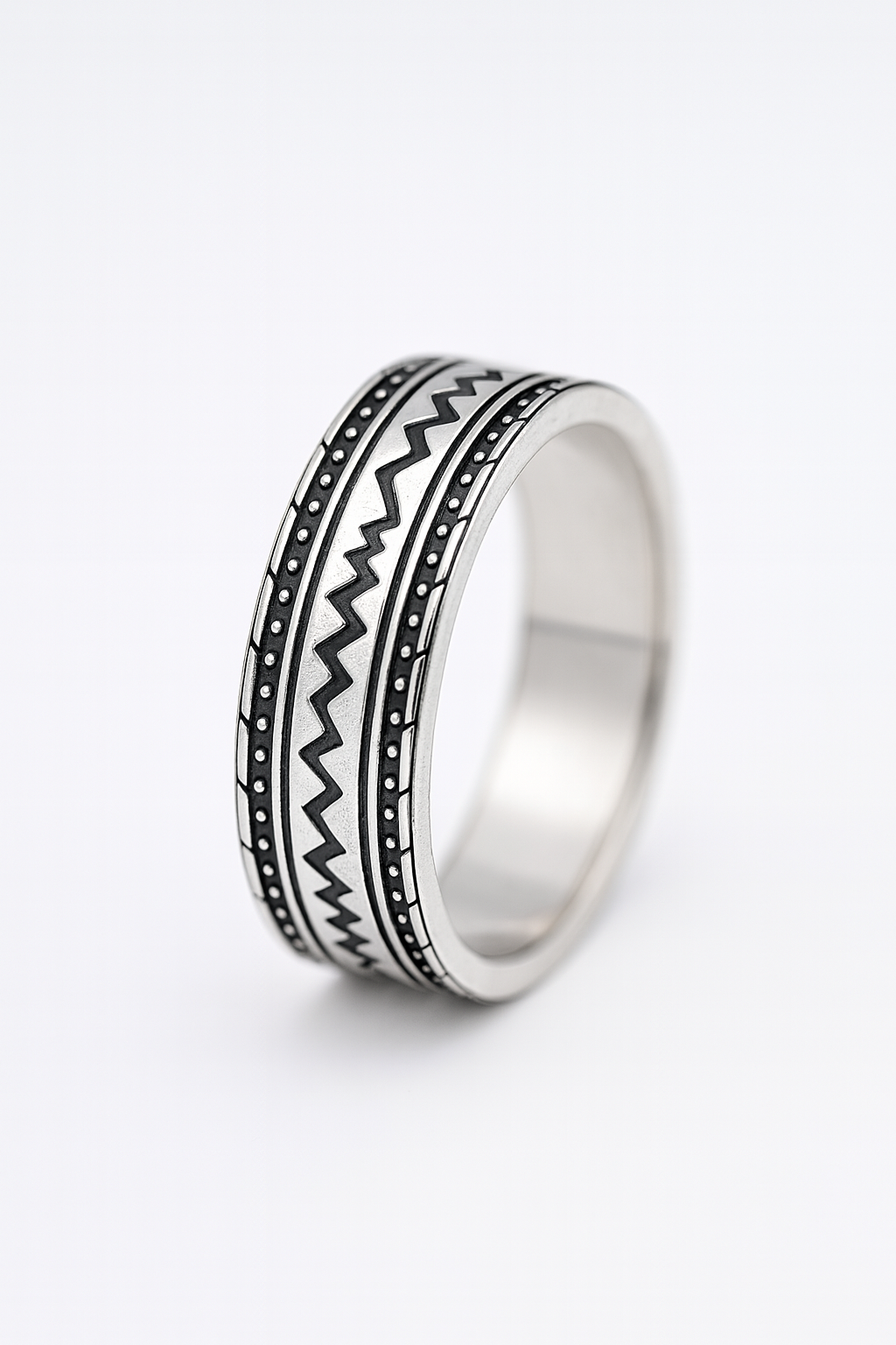 Oxidized Band Ring | Tribal Geometric Design, Unisex Style