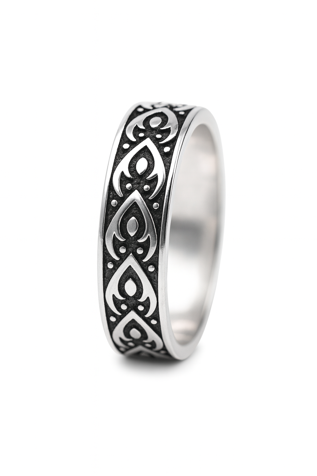 Oxidized Band Ring | Tribal Geometric Design, Unisex Style