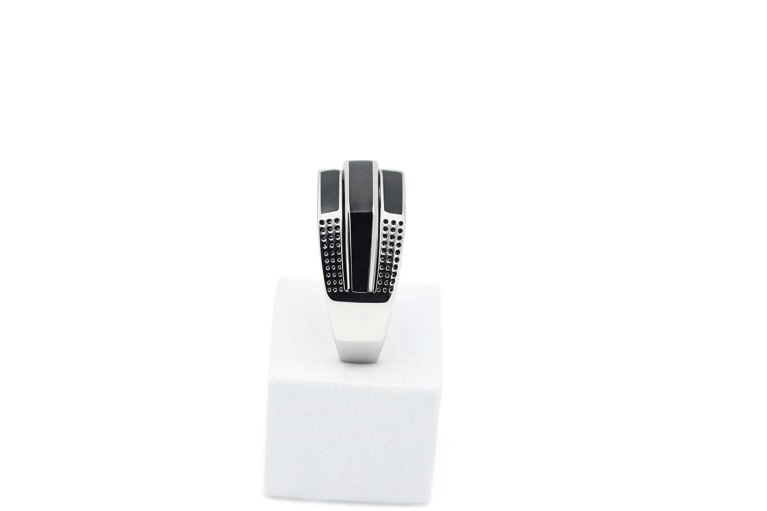 Black Onyx Mens Ring | Bold Rectangular Design with Textured Detailing