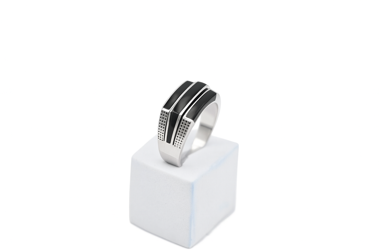 Black Onyx Mens Ring | Bold Rectangular Design with Textured Detailing