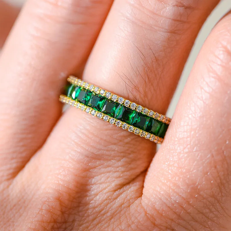 Princess Cut Emerald Eternity Band