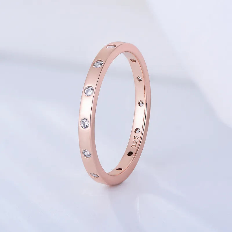 Rose Gold Stacking Ring | Sterling Silver | Minimalist Zircon Band
