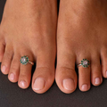 Floral Harmony Adjustable Toe Ring with Green & White Stones