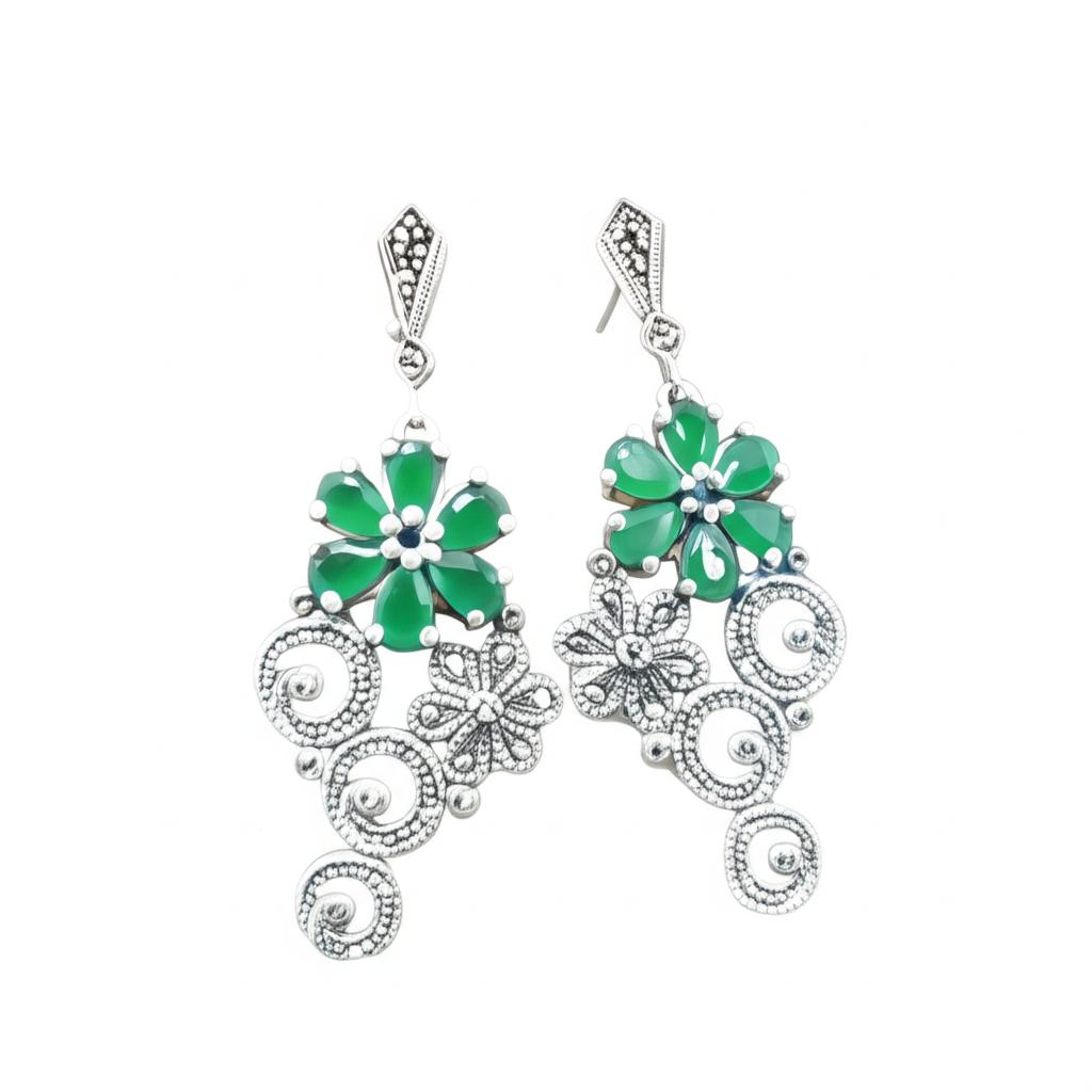 Green Floral Drop Earrings