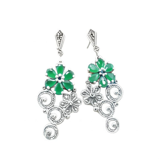 Green Floral Drop Earrings