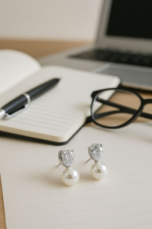 Teardrop Crystal and Pearl Stud Earrings
