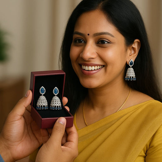 Blue Stone Jhumka Earrings