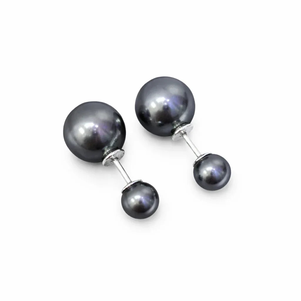 Double-Sided Black Pearl Stud Earrings - Miora