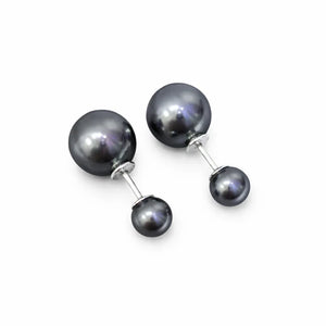 Double-Sided Black Pearl Stud Earrings - Miora