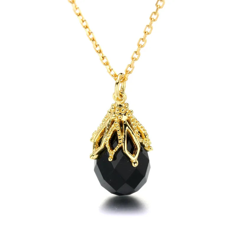Black Agate Drop Pendant Necklace