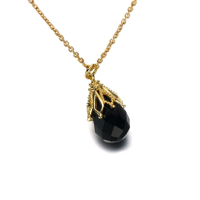 Black Agate Drop Pendant Necklace