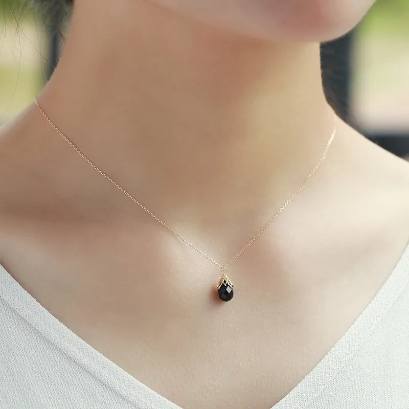 Black Agate Drop Pendant Necklace