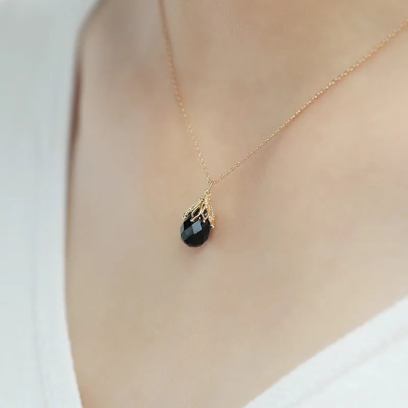 Black Agate Drop Pendant Necklace