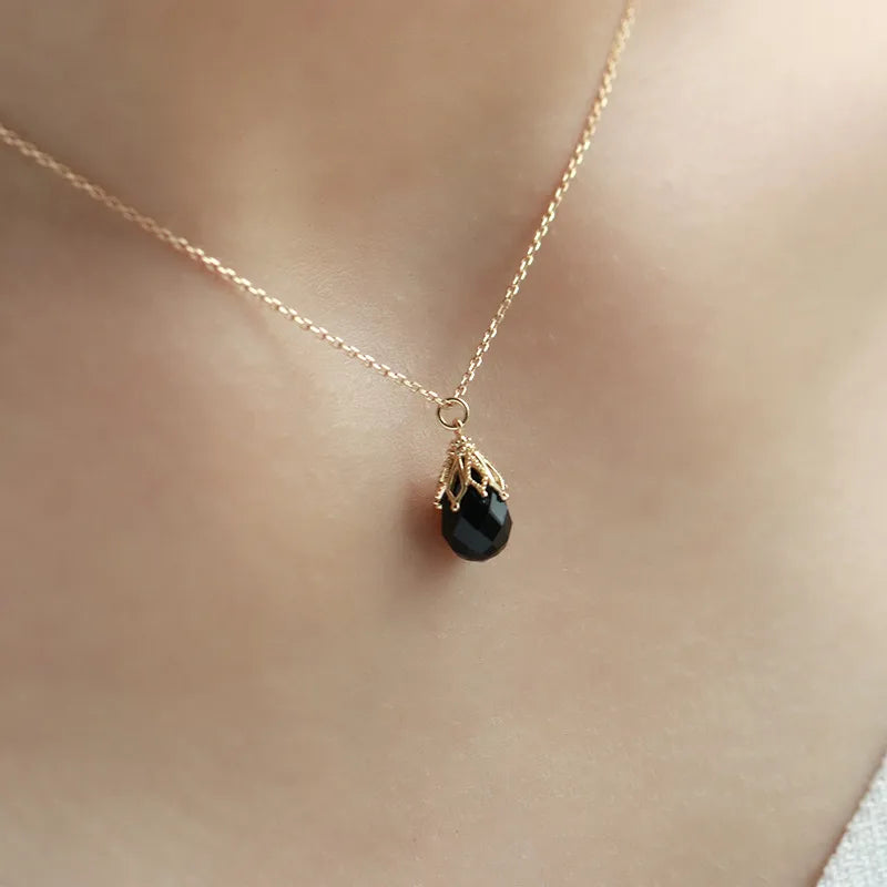 Black Agate Drop Pendant Necklace