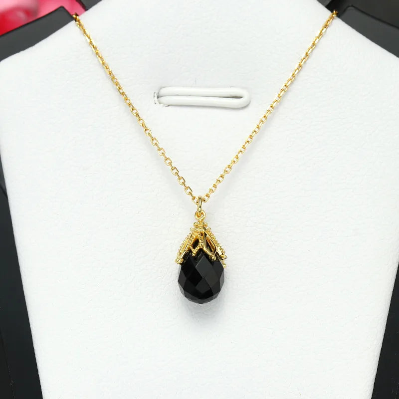 Black Agate Drop Pendant Necklace