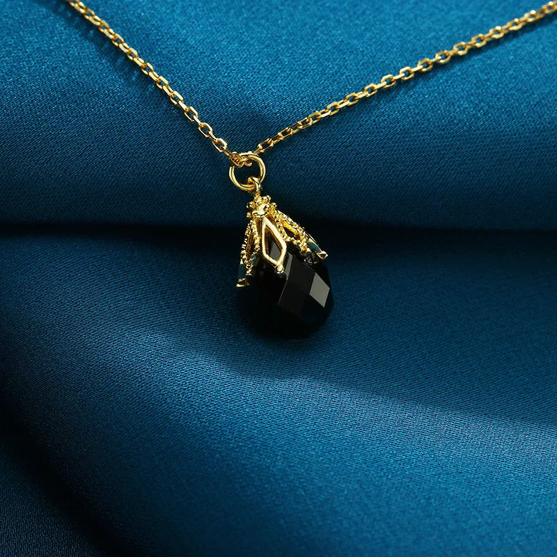 Black Agate Drop Pendant Necklace