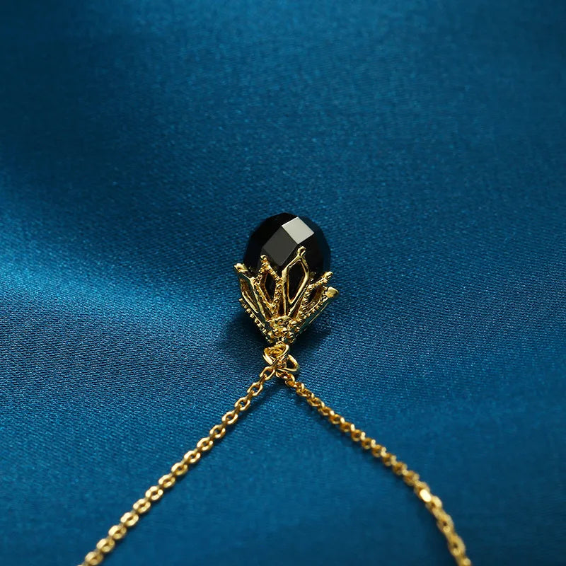 Black Agate Drop Pendant Necklace