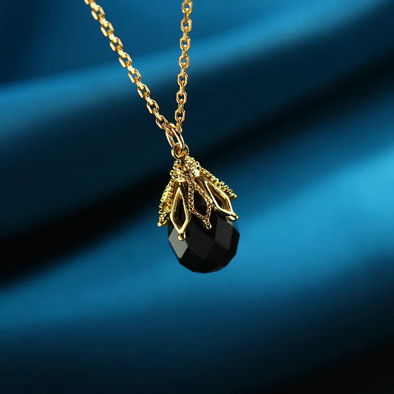 Black Agate Drop Pendant Necklace