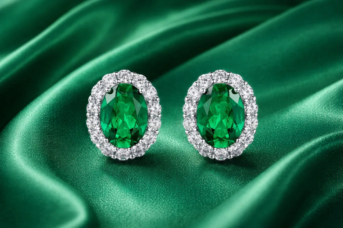Emerald Halo Stud Earrings - Miora