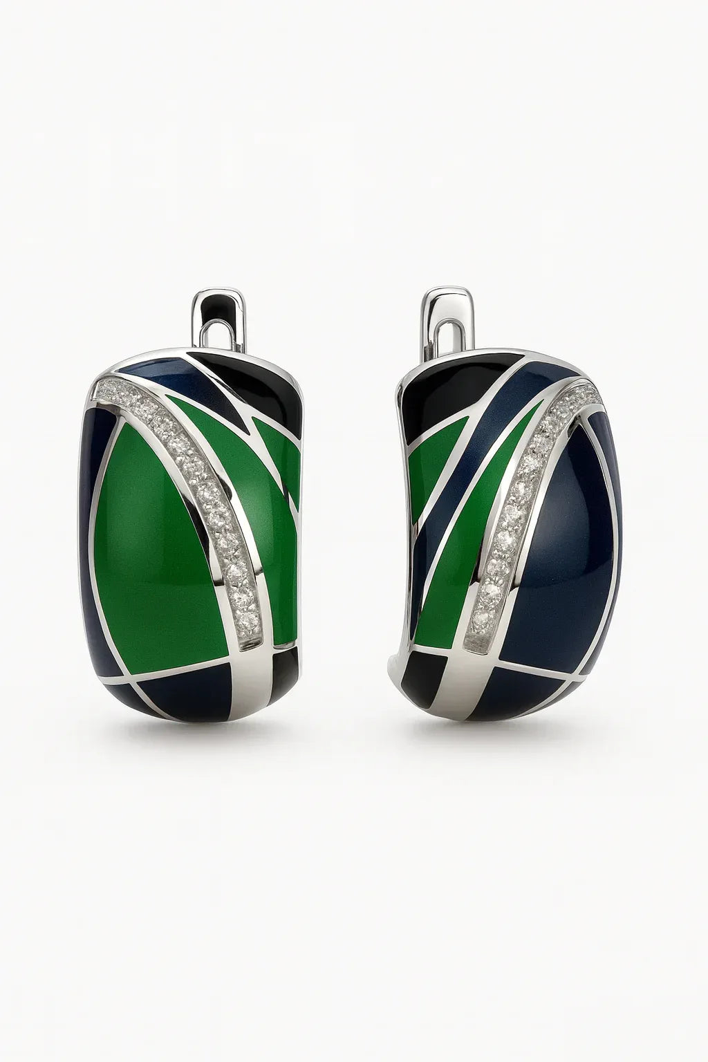 Green Enamel Wave Earrings - Miora