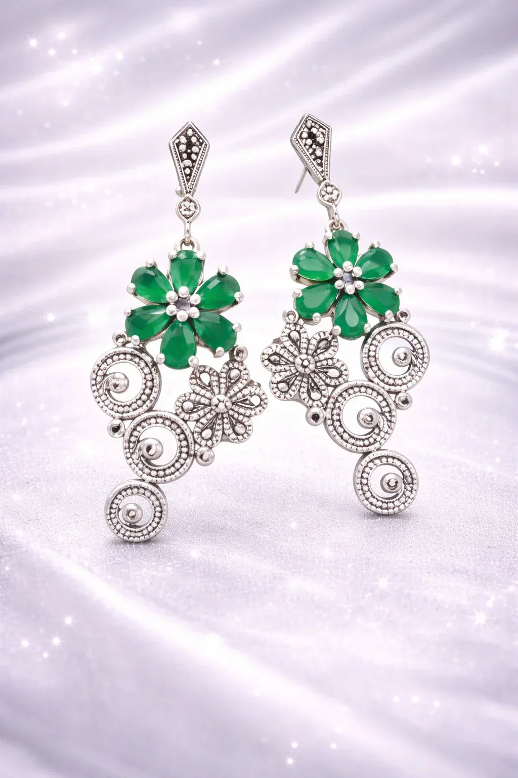 Green Floral Dangle Earrings - Miora