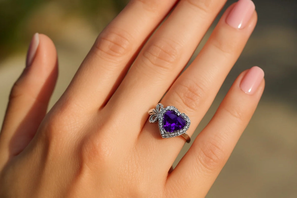MIORA 925 Sterling Silver Amethyst-Heart Zirconia Ring - image 2