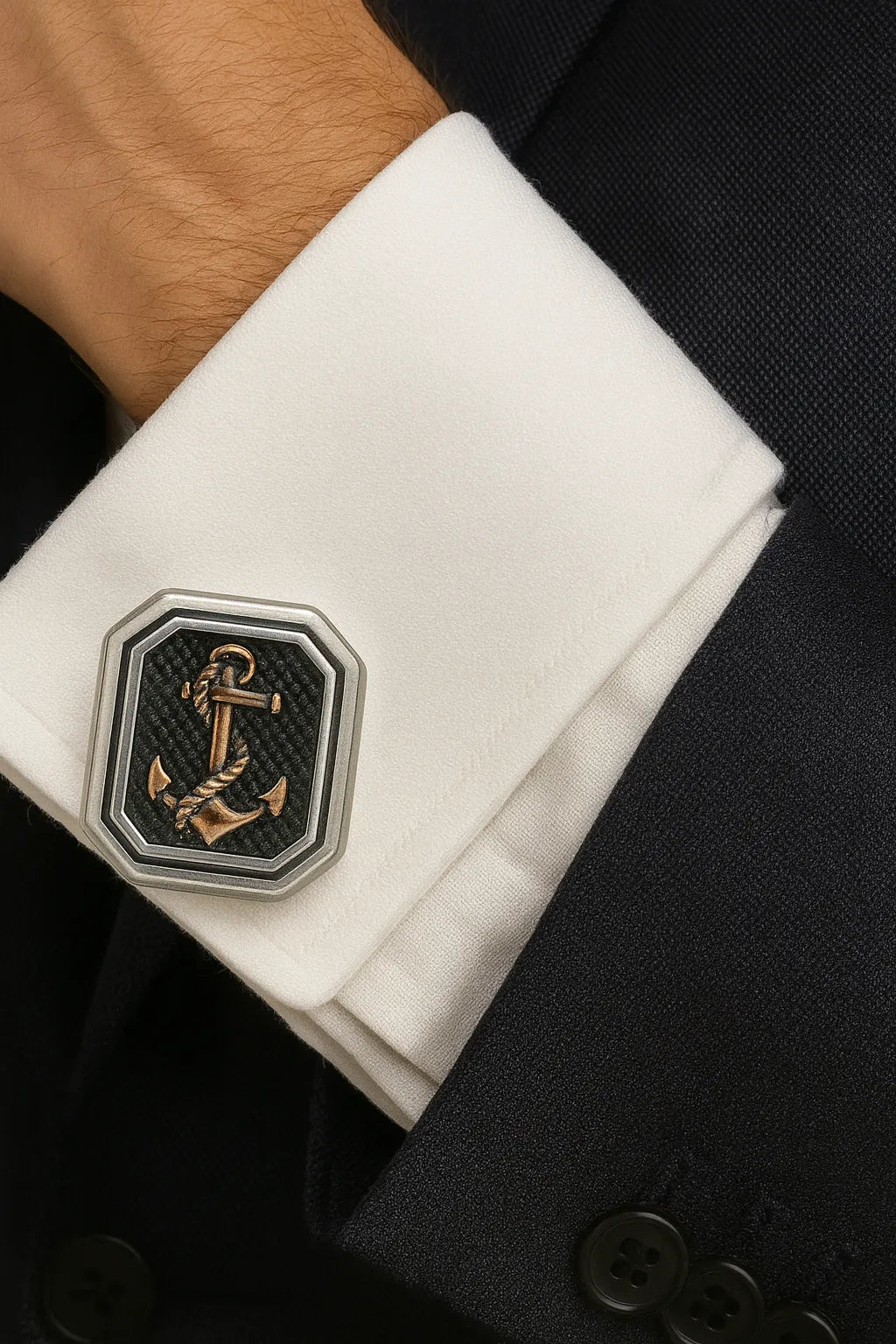 MIORA 925 Sterling Silver Anchor Rope Cufflinks - image 2